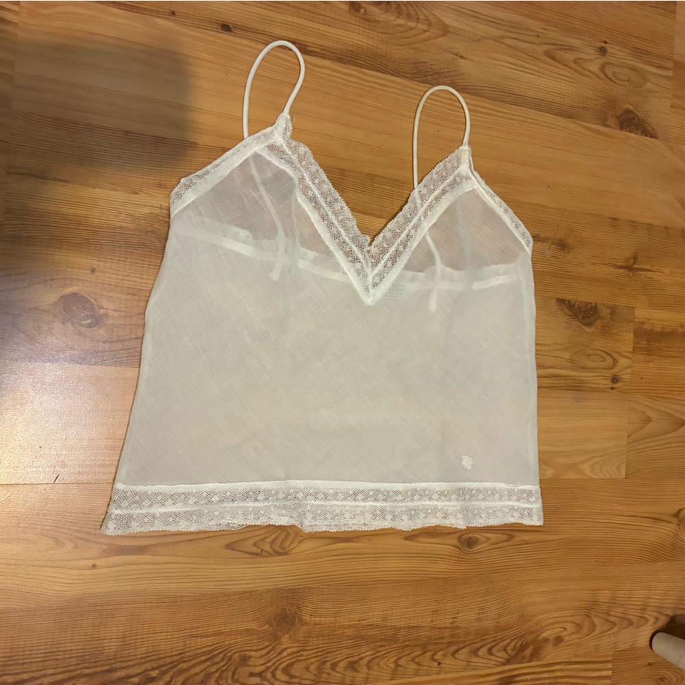 Vintage Christian Dior Sheer Lace trimming Cami Top pajama tank